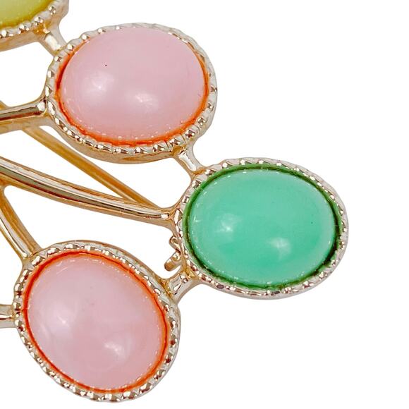 VTG Signed Sarah Coventry Leaf Brooch Pastel Cabochon 1960s Colorful Whimsical - Picture 4 of 11